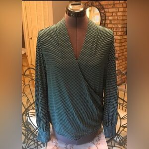 Adrianna Papell Pine Green Long Sleeve Faux Wrap Blouse.